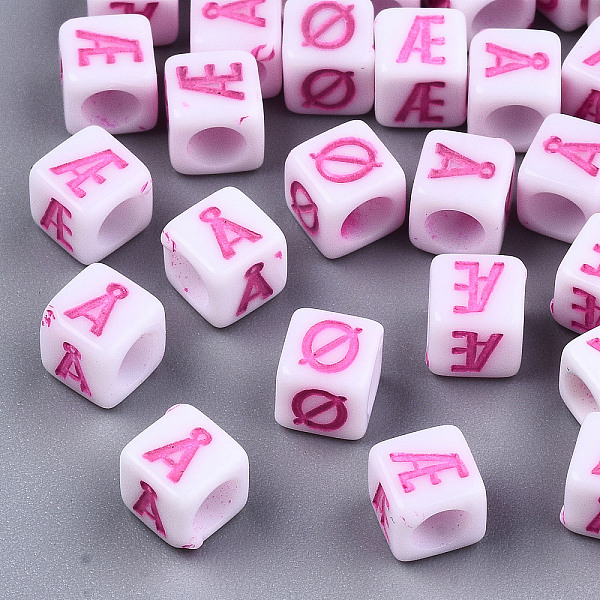 

PandaHall Opaque White Acrylic Beads, Horizontal Hole, Cube with Hot Pink Random Denmark Alphabet Letter, Hot Pink, 6x6x6mm, Hole: 3.5mm...