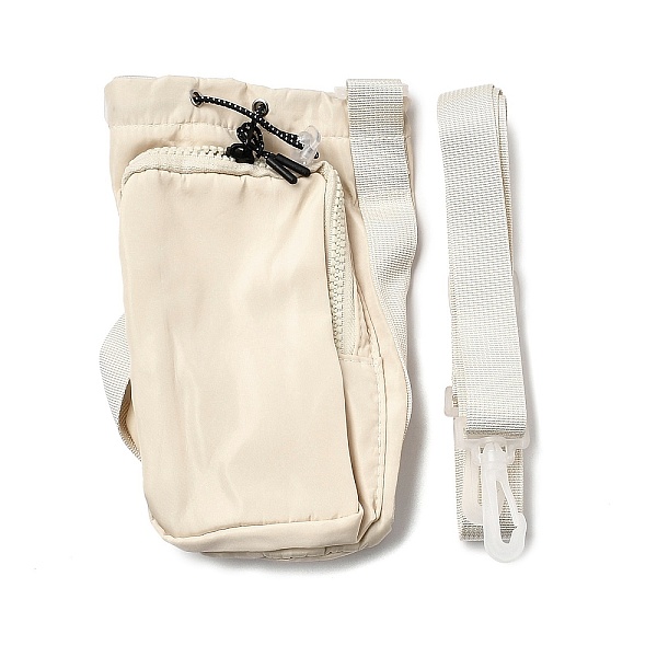 Bolso bandolera de tela para botella de agua con correa ajustable.