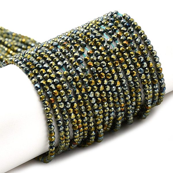 

PandaHall Electroplate Glass Beads Strands, Full Plated, Faceted Round, Green Plated, 2mm, Hole: 0.7mm, about 184~187pcs/strand, 14.45''...