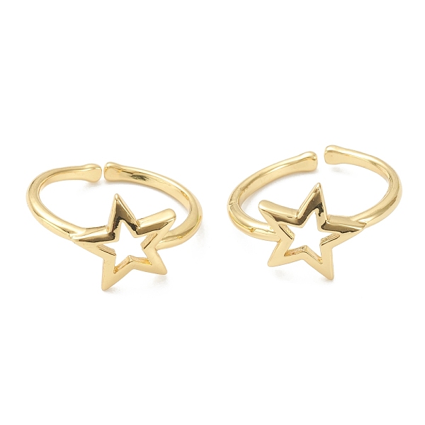 

PandaHall Brass Cuff Rings, Open Star Rings, Real 18K Gold Plated, US Size 8, Inner Diameter: 18mm Brass