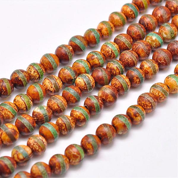 

PandaHall Tibetan Style Striped Pattern dZi Beads Strands, Natural & Dyed Agate Beads, Matte Style, Round, 8mm, Hole: 1mm, about...