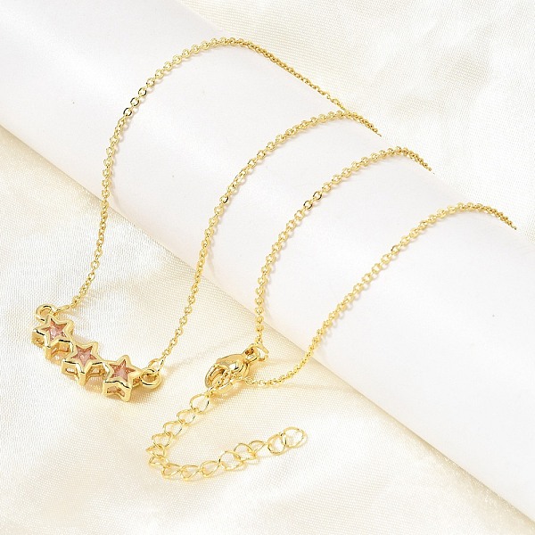 Brass Glass Triple Star Pendant Necklaces