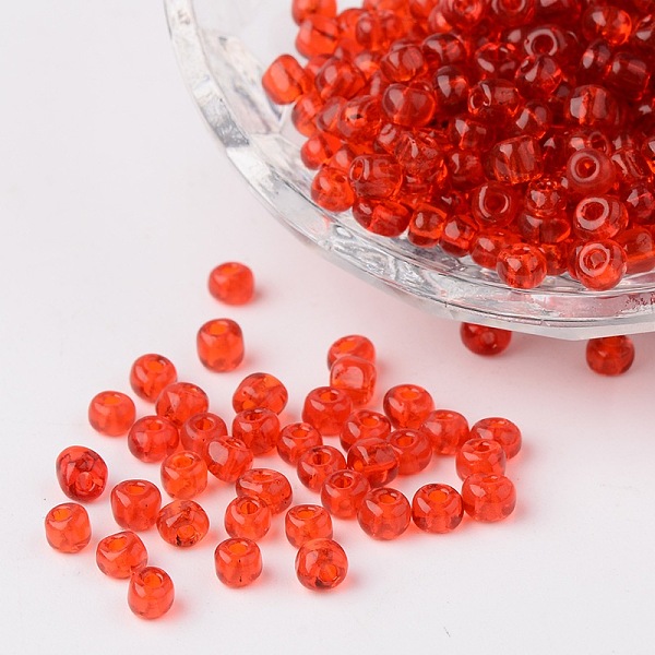 

PandaHall 6/0 Glass Seed Beads, Transparent, Round, Red, 4mm, hole: 1.5mm, about 496pcs/50g Glass Red