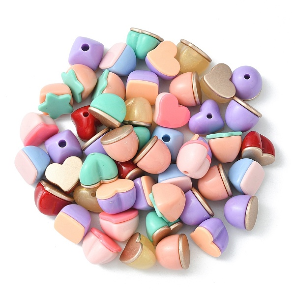 

PandaHall Two Tone Opaque Acrylic Beads, with Heart/Star/Flat Round/Square Flat Plate, Half Drilled, Mixed Color, 15~17x15.5~18x13.5~14mm..., Multicolor