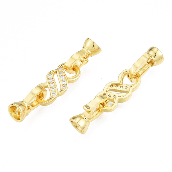 

PandaHall Brass Micro Pave Clear Cubic Zirconia Fold Over Clasps, Nickel Free, S Shape, Real 18K Gold Plated, S-shaped: 18.5x18.5x3mm, Clasp...