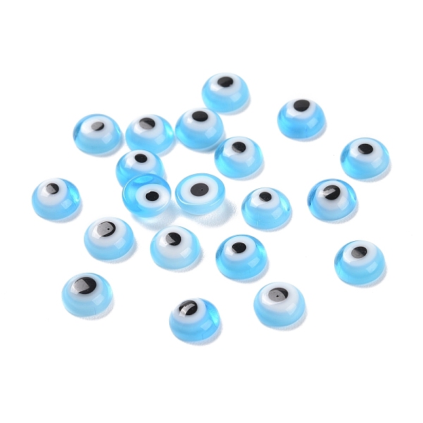 

PandaHall Handmade Lampwork Evil Eye Cabochons, Flat Round, Light Blue, 6x2mm Lampwork Eye