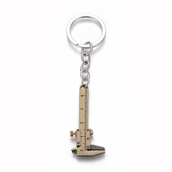 

PandaHall Alloy Keychain, with Iron Ring & Chain, Vernier Caliper Shape, Antique Bronze & Platinum, 102mm Alloy Tool