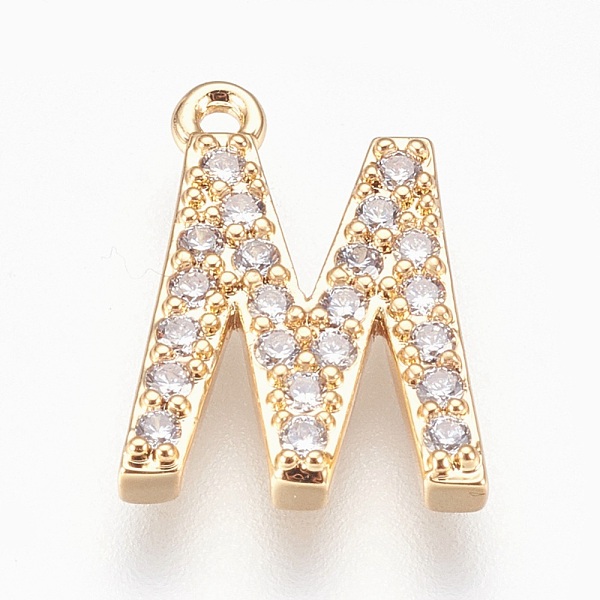 

PandaHall Brass Letter Pendants, with Cubic Zirconia, Lead Free & Cadmium Free & Nickel Free, Long-Lasting Plated, Golden, Letter.M..., Clear
