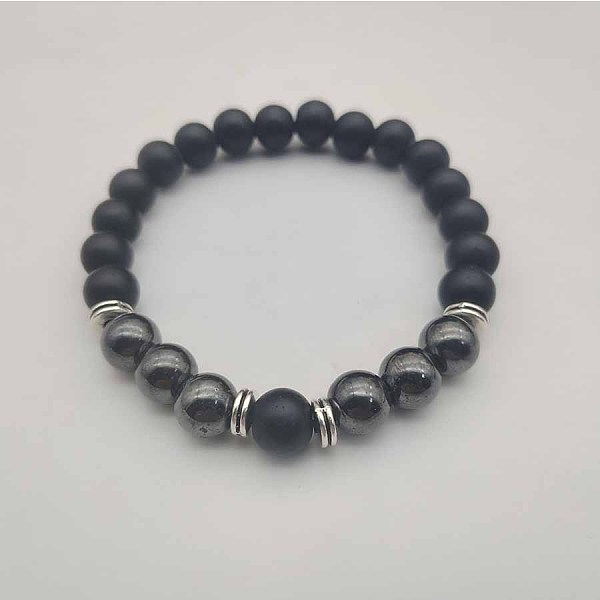 

PandaHall Natural Black Stone & Synthetic Hematite Stretch Bracelet Black Stone Round