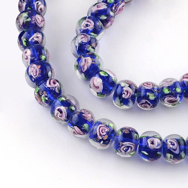 

PandaHall Handmade Rondelle Gold Sand Inner Flower Lampwork Beads, Blue, 10~11x8mm, Hole: 1.5~2mm Lampwork Rondelle Blue
