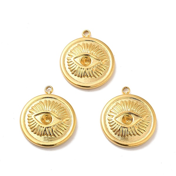 

PandaHall Ion Plating(IP) 304 Stainless Steel Pendant Rhinestone Settings, Flat Round with Eye, Real 18K Gold Plated, Fit for 2.5mm...
