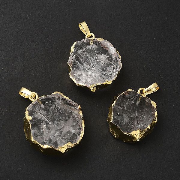 

PandaHall Natural Quartz Crystal Pendants, Rock Crystal Pendants, Flower Charms, with Rack Plating Brass Findings, Golden...
