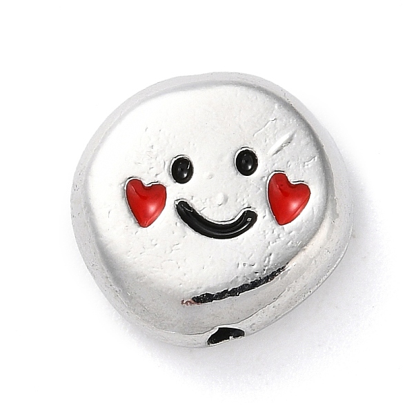 

PandaHall Alloy Enamel Beads, Flat Round with Smiling Face Pattern Beads, Platinum, Red, 12x12x4mm, Hole: 1.5mm Alloy+Enamel Flat Round Red