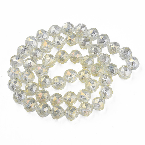 

PandaHall Electroplate Transparent Glass Beads Strands, Faceted, Round, Light Goldenrod Yellow, 12x11mm, Hole: 1.2mm, about 50pcs/strand...