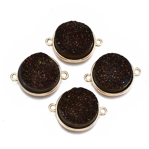 

PandaHall Natural Druzy Agate Links Connectors, with Light Gold Brass Findings, AB Color Plated, Dyed, Flat Round, Coconut Brown...