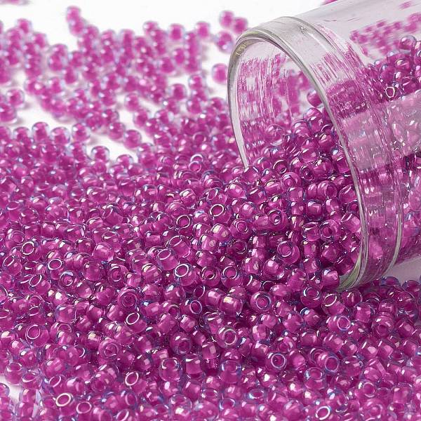

PandaHall TOHO Round Seed Beads, Japanese Seed Beads, (980) Luminous Light Sapphire/Neon Pink Lined, 11/0, 2.2mm, Hole: 0.8mm, about...