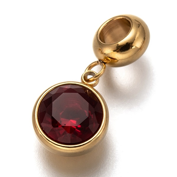 

PandaHall 304 Stainless Steel European Dangle Charms, Large Hole Pendants, with Resin, Flat Round, Golden, Red, 21mm, Hole: 4.5mm, Pendant...