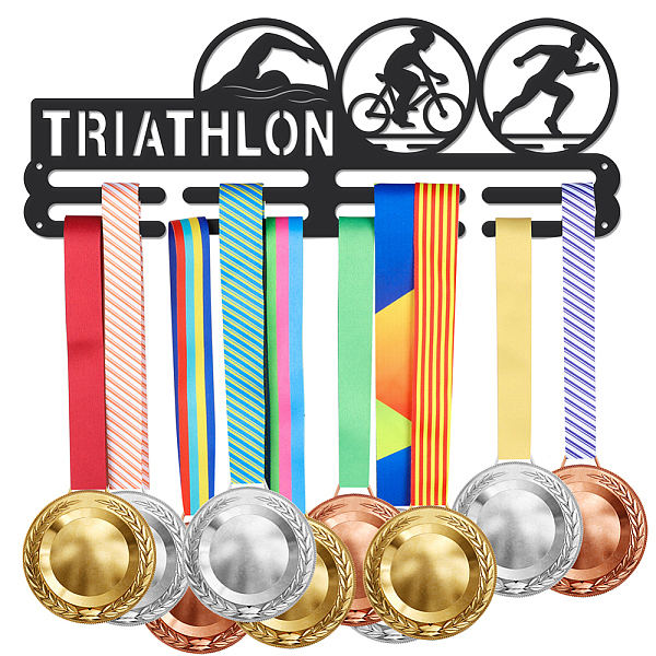

PandaHall SUPERDANT Triathlon Medal Hanger Holder Display Sports Swim Bike Run Medals Display Rack for 40+ Triathlete Medals Wall Mount Iron..., Black