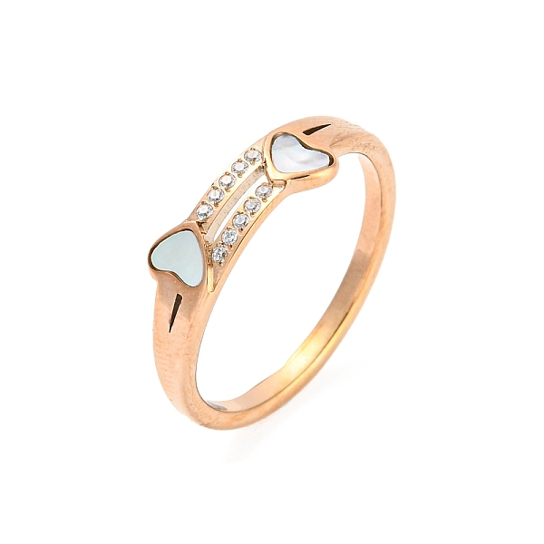 

PandaHall Ion Plating(IP) 304 Stainless Steel Finger Ring with Rhinestone, Heart, Rose Gold, US Size 8(18.1mm) Stainless Steel+Rhinestone..., Clear