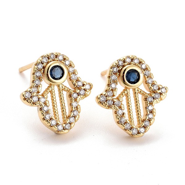 

PandaHall Hamsa Hand Cubic Zirconia Stud Earrings, Real 18K Gold Plated Brass Earrings for Women, Lead Free & Cadmium Free, Blue, 13x12mm...