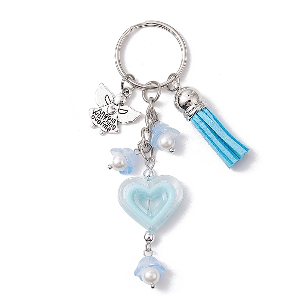 

PandaHall Heart Acrylic Keychain, with Faux Suede Tassel & Angel Alloy Pendants and Iron Split Key Rings, Sky Blue, 9.8cm, Pendants...