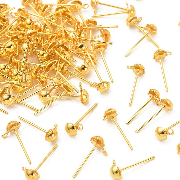 

PandaHall Iron Stud Earring Findings, with Horizontal Loops, Flat Round, Golden, 13x4.3mm, Hole: 1mm Iron Flat Round