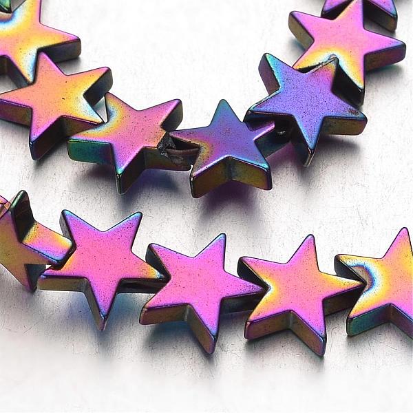 

PandaHall Electroplate Non-magnetic Synthetic Hematite Bead Strands, Star, Multi-color Plated, 10x10x2~3mm, Hole: 1mm, about 47pcs/strand...