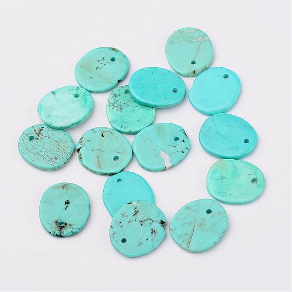 

PandaHall Natural Howlite Charms, Dyed, Flat Round, Turquoise, 14~16x11~13x1~2mm, Hole: 1mm Howlite Flat Round Green