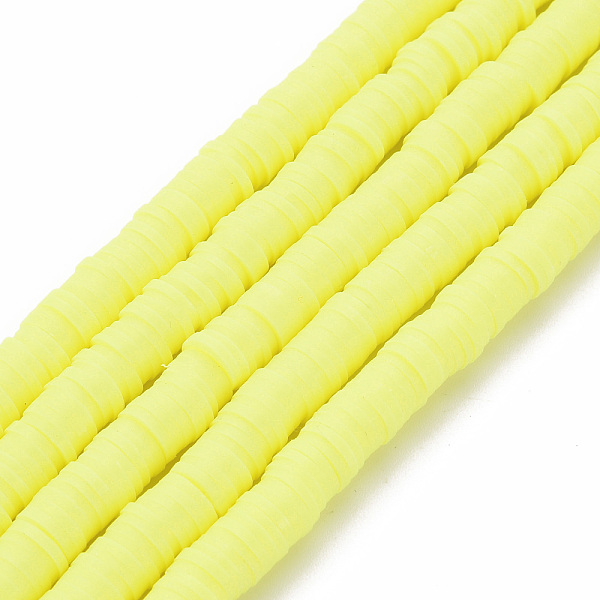 

PandaHall Handmade Polymer Clay Bead Strands, Heishi Beads, Disc/Flat Round, Champagne Yellow, 6x0.5~1mm, Hole: 2mm, about 320~447pcs/strand...