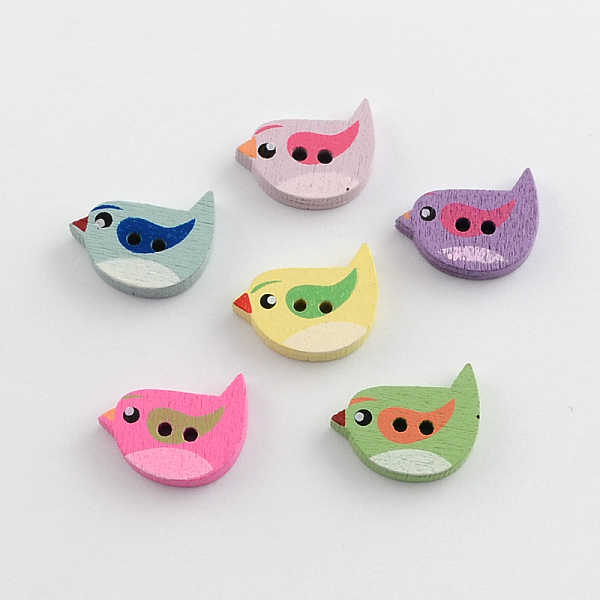

PandaHall 2-Hole Printed Wooden Buttons, Bird, Mixed Color, 14x21x4mm, Hole: 2mm Wood Bird Multicolor