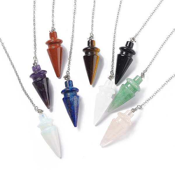 

PandaHall Mixed Gemstone Pointed Dowsing Pendulums, with Rack Plating Platinum Plated Brass Findings, Cadmium Free & Lead Free, Cone, 230mm...