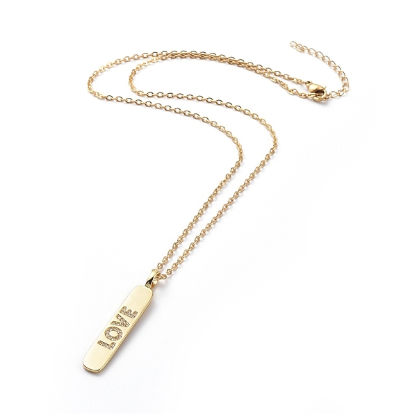 

PandaHall 304 Stainless Steel Chain Necklaces, with Brass Micro Pave Cubic Zirconia Pendants, Rectangle and Word LOVE, for Valentine's Day..., Clear