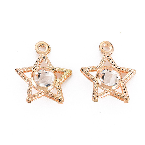 

PandaHall Rack Plating Eco-Friendly Iron Pendants, with Crystal Rhinestone, Cadmium Free & Nickel Free & Lead Free, Star, Light Gold..., Clear