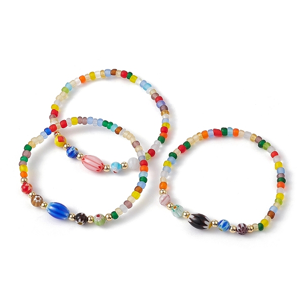 

PandaHall Handmade Millefiori Glass & Seed Beaded Stretch Bracelet, Mixed Color, Inner Diameter: 2-1/4 inch(5.6cm) Millefiori Lampwork Oval..., Multicolor