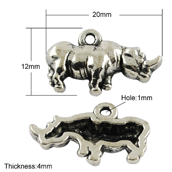 

PandaHall Tibetan Style Pendants, Cadmium Free & Lead Free, Rhinoceros Shape, Antique Silver, 12x20x4mm, Hole: 1mm Alloy Other Animal