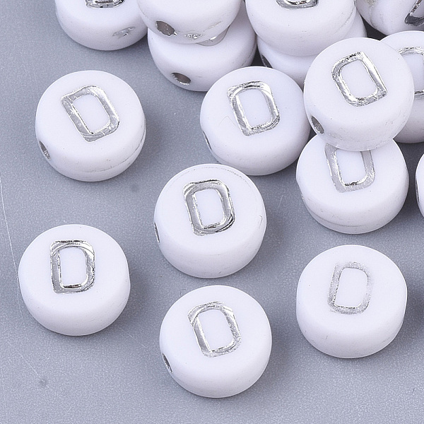 

PandaHall Plating Acrylic Beads, Silver Metal Enlaced, Horizontal Hole, Flat Round with Letter, White, Letter.D, 7x4mm, Hole: 1.2mm Acrylic...