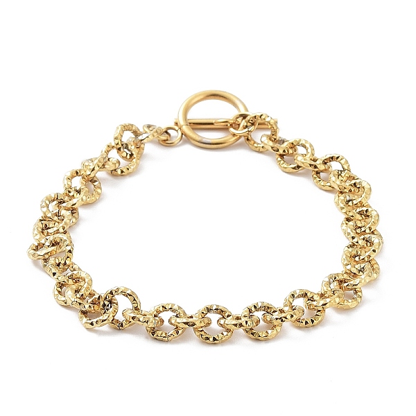 

PandaHall Ion Plating(IP) 304 Stainless Steel Textured Rolo Chain Bracelet, Golden, 8-1/4 inch(21cm) 304 Stainless Steel