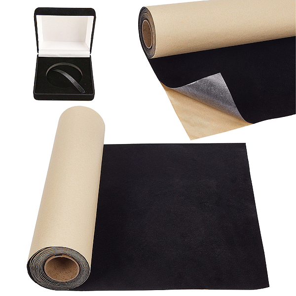 

PandaHall WADORN Self Adhesive Velvet Flocking Liner for Jewelry Drawer, 15.8" x118" Adhesive Velvet Fabric Peel Stick for Art Crafts Velvet..., Black