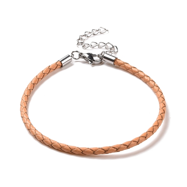 

PandaHall Braided Leather Cord Bracelet Making, with 304 Stainless Steel Lobster Claw Clasps and Extension Chain, Stainless Steel Color..., Brown