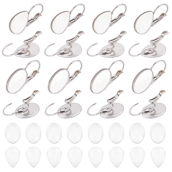 

PandaHall DICOSMETIC 80Pcs 2 Styles Earring Making Kits 40Pcs Leverback Earring Settings with Flat Round and Teardrop Cabochon Setting Tray..., Clear