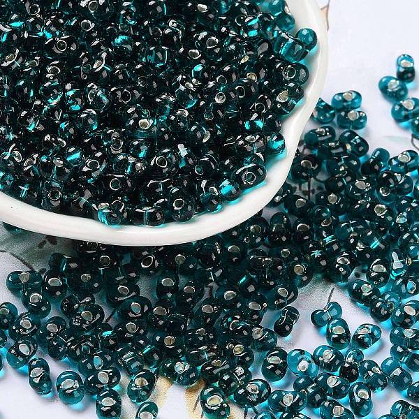 

PandaHall Glass Seed Beads, Transparent Colours, Silver Lined, Peanut, Teal, 5~6x2.5~3x3~3.5mm, Hole: 1~1.2mm, about 5000pcs/pound Glass..., Cyan