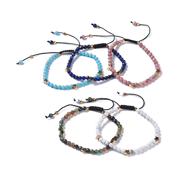 

PandaHall Natural & Synthetic Gemstone Braided Beaded Bracelets, with Brass Beads and Nylon Thread, 2-1/8 inch(5.4cm)~3-1/8 inch(8cm) Mixed..., Multicolor