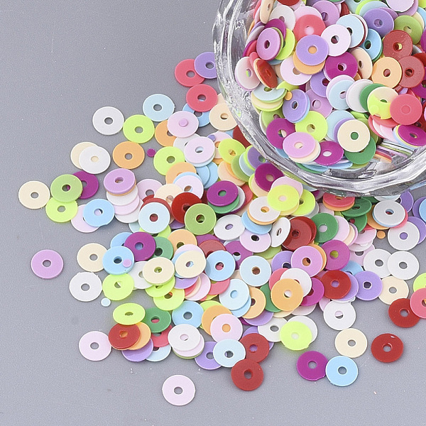 

PandaHall Ornament Accessories, PVC Plastic Paillette/Sequins Beads, Flat Round, Mixed Color, 4.5x0.3mm, Hole: 1mm, about 700pcs/bag PVC..., Multicolor