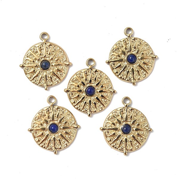 

PandaHall Natural Lapis Lazuli Pendants, Flat Round Charms, with Vacuum Plating Real 18K Gold Plated 201 Stainless Steel Findings...