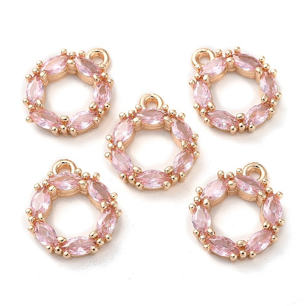 

PandaHall K9 Glass Pendants, with Light Gold Tone Brass Findings, Ring Charms, Light Rose, 15x12.5x3mm, Hole: 1.4mm K9 Glass Ring Pink