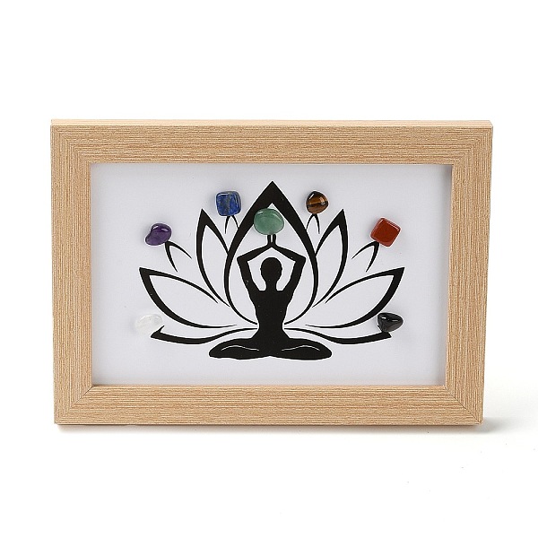 

PandaHall Yoga Gemstone Chakra Picture Frame Stand, with Wood Rectangle Picture Frame, Reiki Energy Stone Home Office Decoration, BurlyWood..., Orange