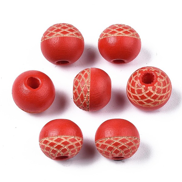 

PandaHall Painted Natural Wood Beads, Laser Engraved Pattern, Round, Red, 10x9mm, Hole: 2.5mm Schima Wood Round Red