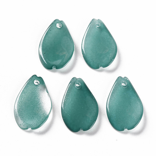 

PandaHall Spray Painted Glass Pendants, Petaline, Teal, 16x9.5x2mm, Hole: 1mm Glass Petaline Cyan