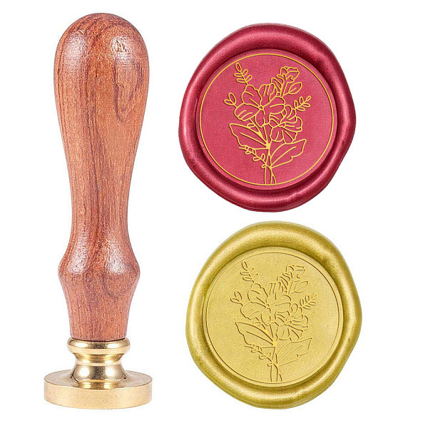 PandaHall SUPERDANT 25mm Wild Flower Pattern DIY Wood Wax Seal Stamp Removable Sealing Stamp with Brass Head and Wood Handle for Wedding...