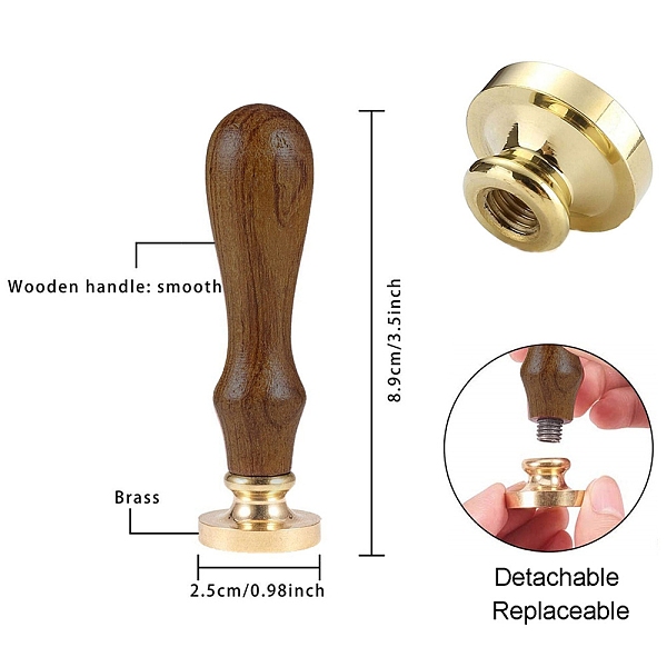 

PandaHall DIY Scrapbook, Brass Wax Seal Stamp and Wood Handle Sets, Other Pattern, 83x22mm, Head: 7.5mm, Stamps: 25x14.5mm Brass Others